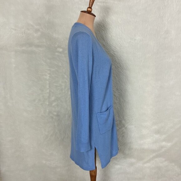 ATM Blue Open Front Long Sleeve 100% Cashmere Knit Cardigan Sweater S - Picture 4 of 6